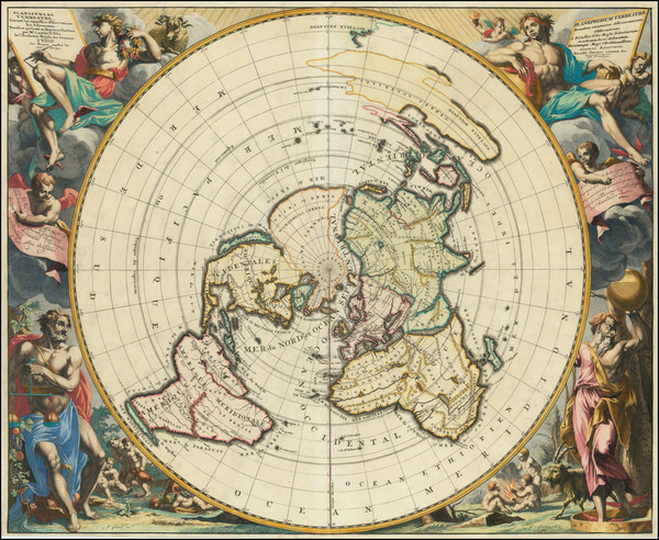 35-World, Northern Hemisphere and Polar Maps Map By Pieter van der Aa