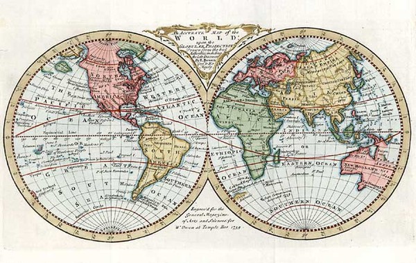 69-World and World Map By Emanuel Bowen