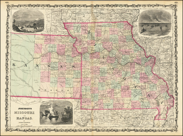 32-Kansas and Missouri Map By Benjamin P Ward  &  Alvin Jewett Johnson