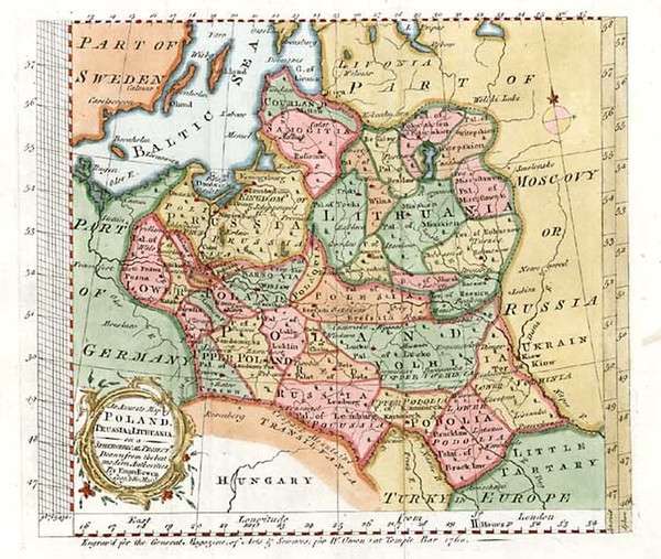 90-Europe, Poland, Russia, Baltic Countries and Germany Map By Emanuel Bowen