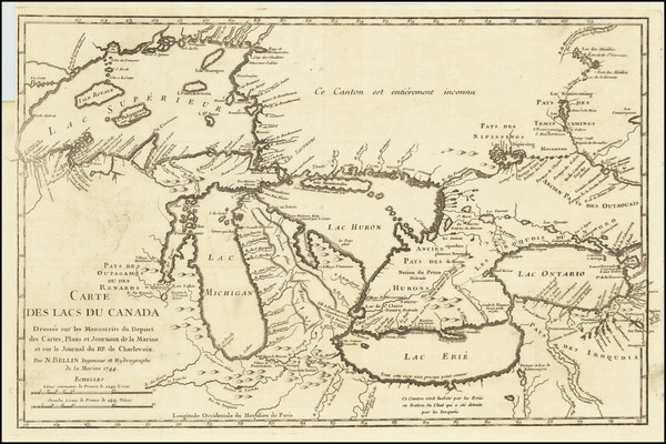 47-Midwest, Illinois, Michigan and Canada Map By Jacques Nicolas Bellin