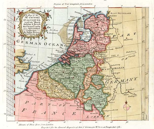 56-Europe, Netherlands and Belgium Map By Emanuel Bowen