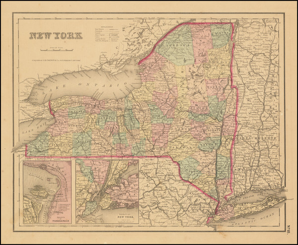 72-New York State Map By Joseph Hutchins Colton