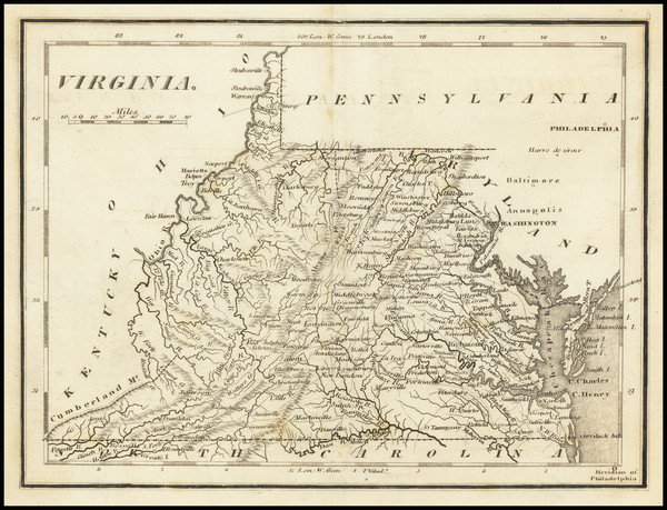 37-Virginia Map By Mathew Carey