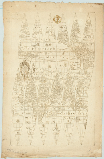 86-World, Virginia and Globes & Instruments Map By Jodocus Hondius II