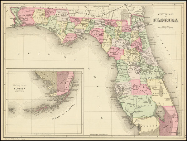 1-Florida Map By Samuel Augustus Mitchell Jr. / William Bradley