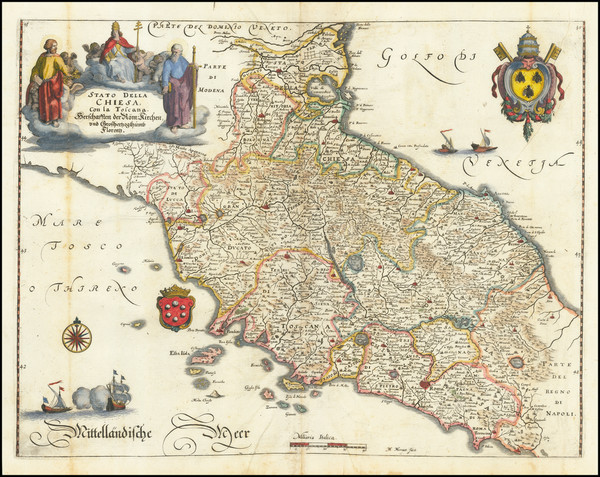 99-Northern Italy and Southern Italy Map By Matthaus Merian