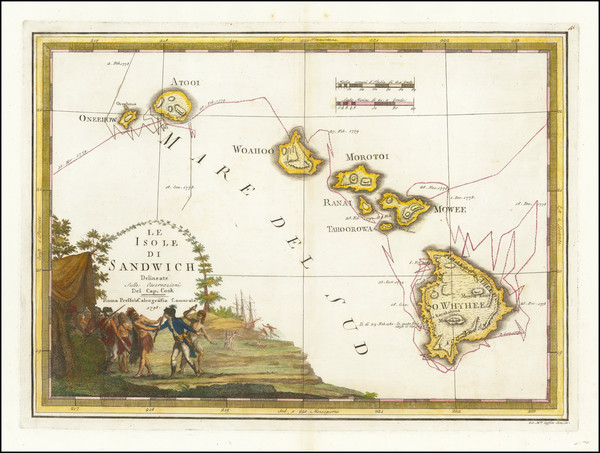 82-Hawaii and Hawaii Map By Giovanni Maria Cassini