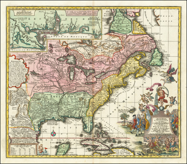 69-South, Southeast, Texas, Midwest and North America Map By Matthaus Seutter