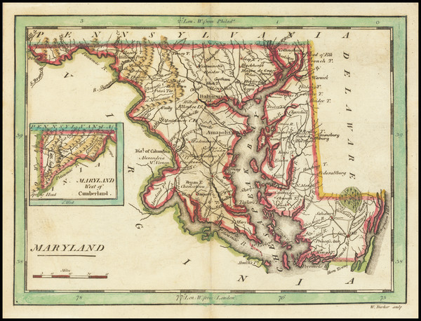 14-Maryland Map By Mathew Carey