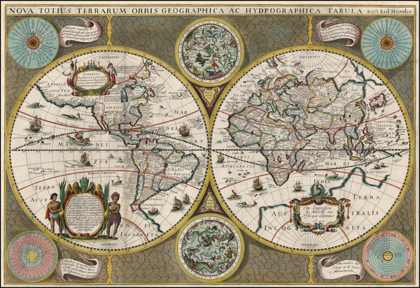 63-World, World, Celestial Maps and Curiosities Map By Jodocus Hondius  &  Pierre Mariette