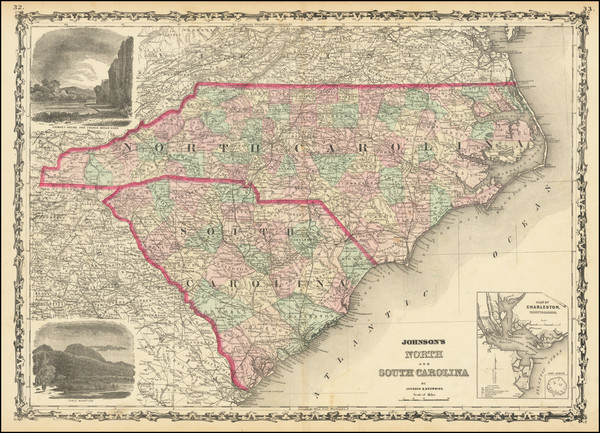 78-North Carolina and South Carolina Map By Alvin Jewett Johnson  &  Ross C. Browning