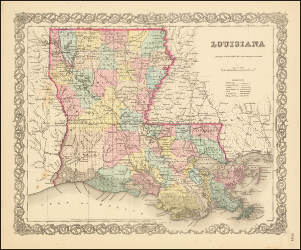 26-Louisiana Map By Joseph Hutchins Colton