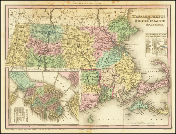 59-Massachusetts, Rhode Island and Boston Map By Henry Schenk Tanner