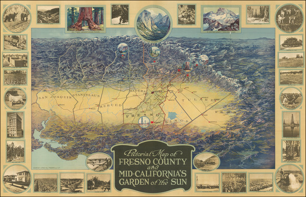 2-California, Pictorial Maps and Yosemite Map By Schmidt Label & Litho. Co.