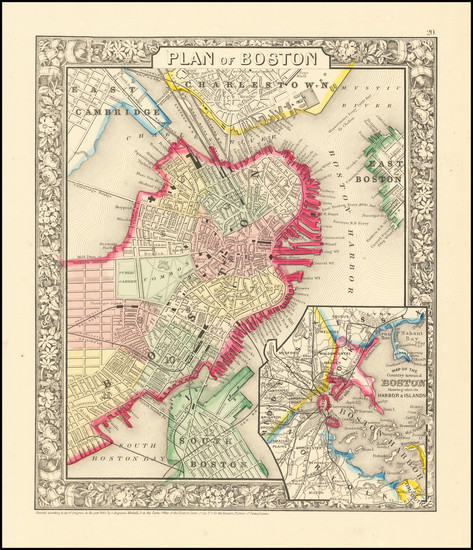 23-Boston Map By Samuel Augustus Mitchell Jr.