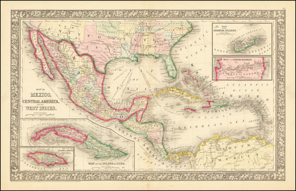 52-Southwest, Mexico and Caribbean Map By Samuel Augustus Mitchell Jr.