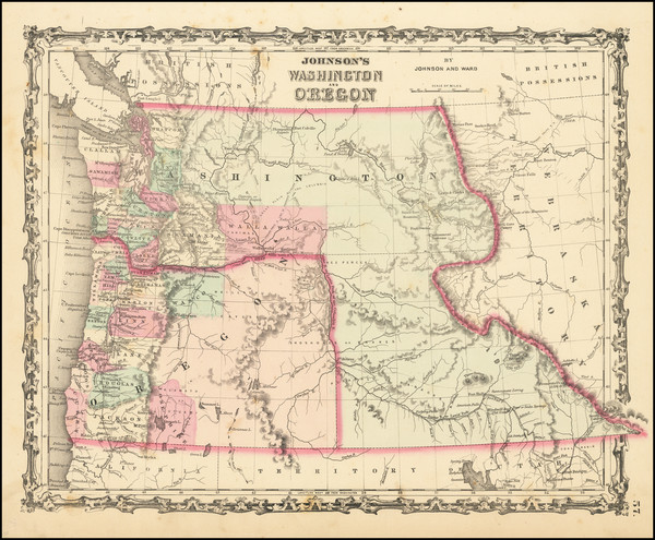 2-Idaho, Pacific Northwest, Oregon and Washington Map By Alvin Jewett Johnson  &  Benjamin P 