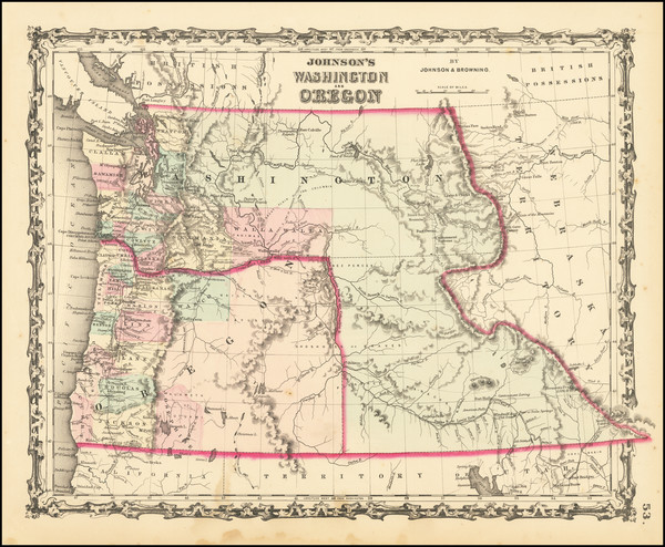 85-Idaho, Montana, Wyoming, Oregon and Washington Map By Alvin Jewett Johnson  &  Ross C. Brow