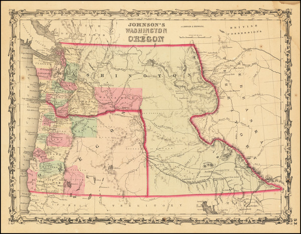 3-Idaho, Montana, Wyoming, Oregon and Washington Map By Alvin Jewett Johnson  &  Ross C. Brow