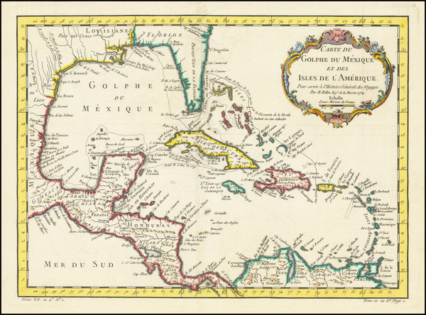 45-Florida and Caribbean Map By Jacques Nicolas Bellin