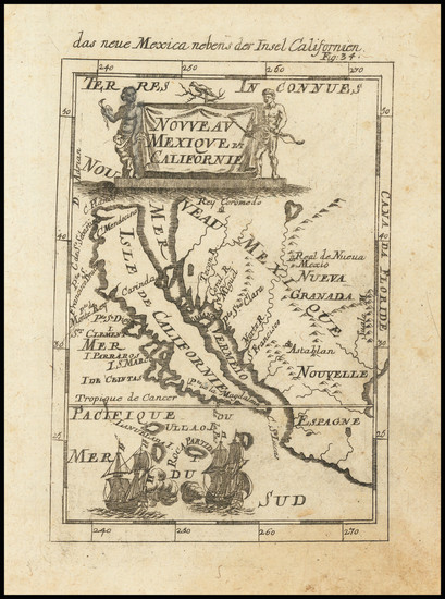 76-Baja California, California and California as an Island Map By Alain Manesson Mallet