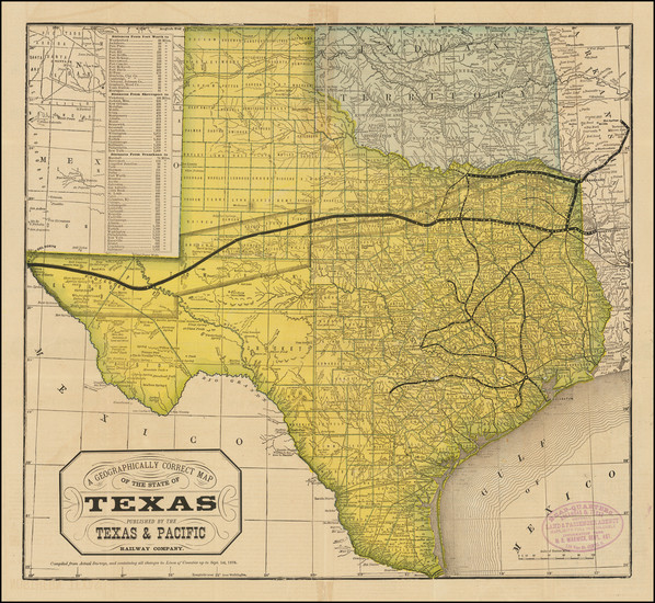 16-Texas Map By Texas & Pacific Railway Company / Woodward, Tiernan & Hale