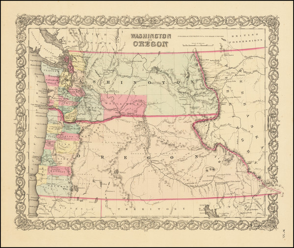 45-Idaho, Oregon and Washington Map By Joseph Hutchins Colton