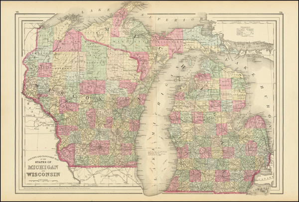 34-Michigan and Wisconsin Map By Samuel Augustus Mitchell Jr.