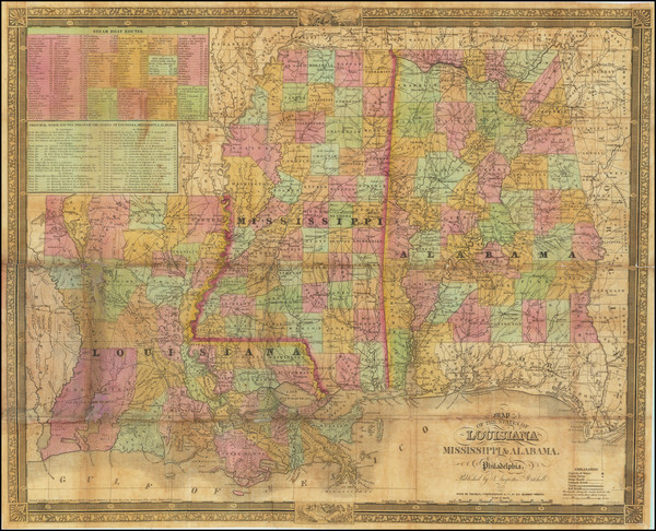 87-Louisiana, Alabama and Mississippi Map By Samuel Augustus Mitchell