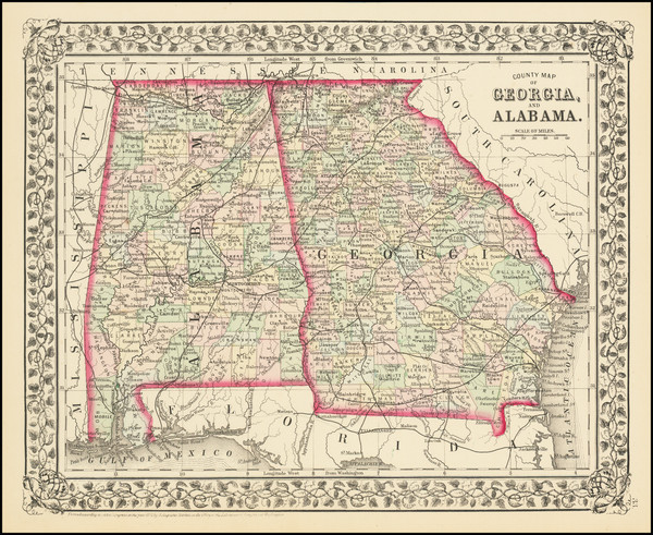 62-Alabama and Georgia Map By Samuel Augustus Mitchell Jr.