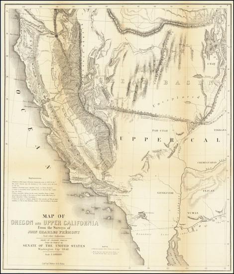 75-Southwest, Arizona, Utah, Nevada, Utah and California Map By John Charles Fremont / Charles Pre