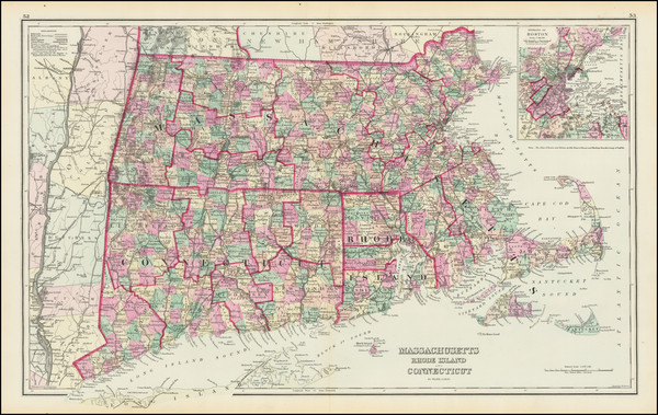 67-New England, Connecticut, Massachusetts, Rhode Island and Boston Map By O.W. Gray