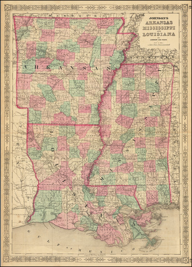 45-Louisiana, Mississippi and Arkansas Map By Alvin Jewett Johnson