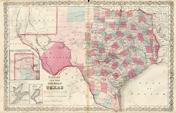 62-Texas and Southwest Map By Joseph Hutchins Colton