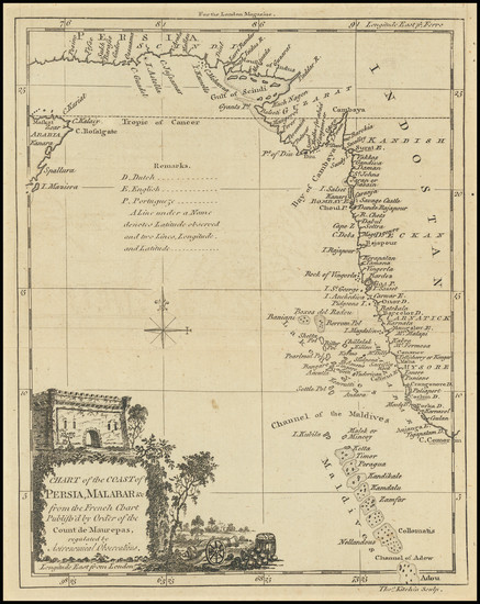 76-Indian Ocean and India Map By Thomas Kitchin / London Magazine