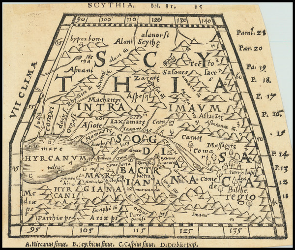 46-Central Asia & Caucasus, Persia & Iraq and Russia in Asia Map By Johann Honter