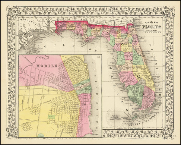 78-Florida and Alabama Map By Samuel Augustus Mitchell Jr.