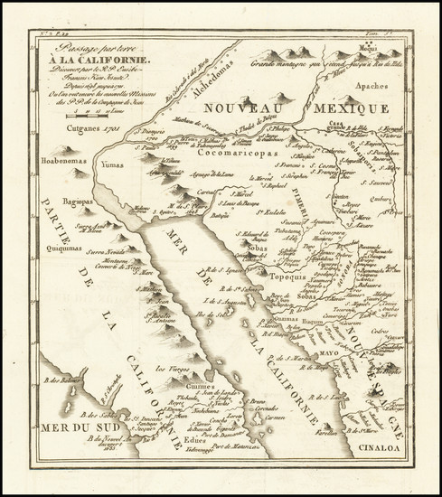 30-Southwest, Mexico, Baja California and California Map By Fr. Eusebio Kino