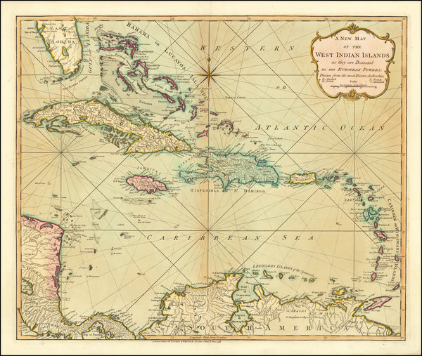 65-Florida and Caribbean Map By Richard Holmes Laurie  &  James Whittle