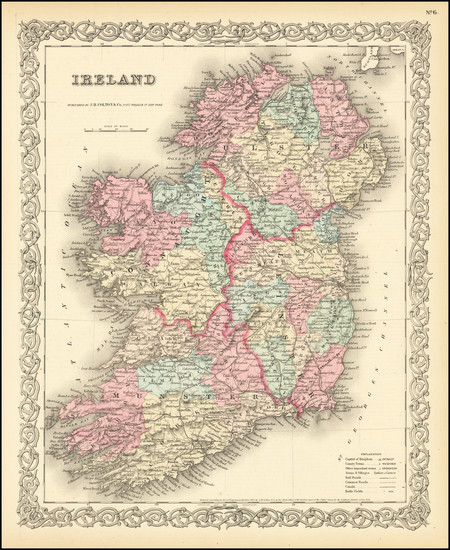 52-Ireland Map By Joseph Hutchins Colton