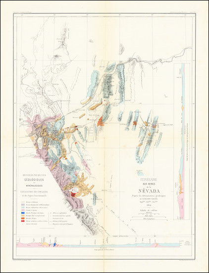 40-Southwest, Nevada, California and Geological Map By Edmond Guillemin-Tarayre