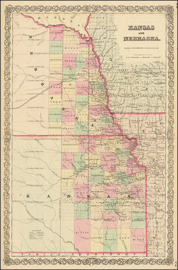 55-Kansas and Nebraska Map By Joseph Hutchins Colton