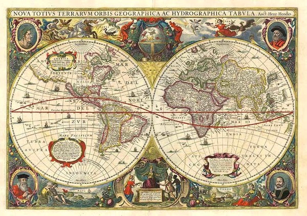 88-World and World Map By Henricus Hondius