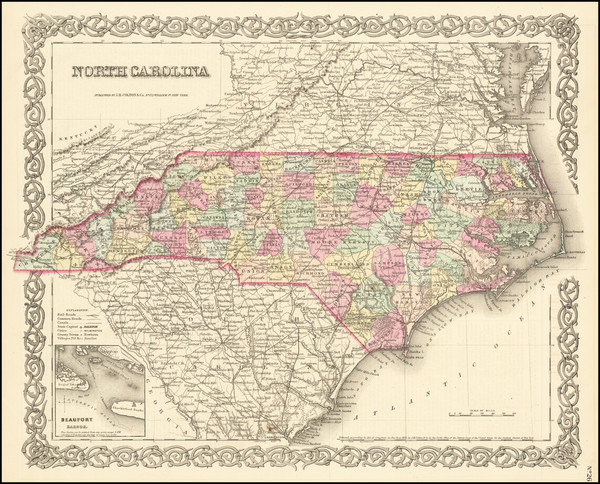 34-North Carolina Map By Joseph Hutchins Colton