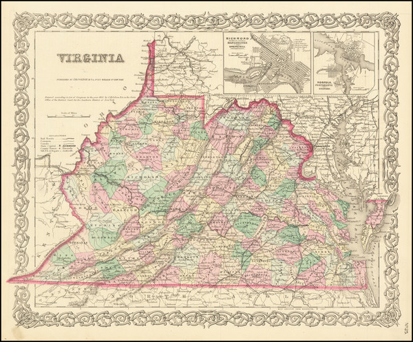 74-West Virginia and Virginia Map By Joseph Hutchins Colton