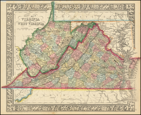 55-West Virginia and Virginia Map By Samuel Augustus Mitchell Jr.