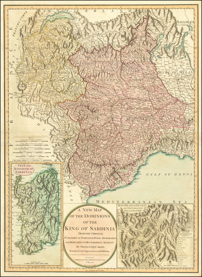 51-Switzerland, Northern Italy and Sardinia Map By Laurie & Whittle