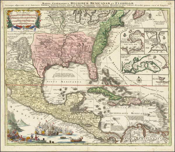 84-United States, South, Southeast and Caribbean Map By Matthaus Seutter