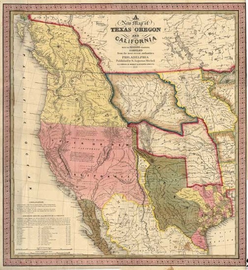 95-Texas, Rocky Mountains and California Map By Samuel Augustus Mitchell